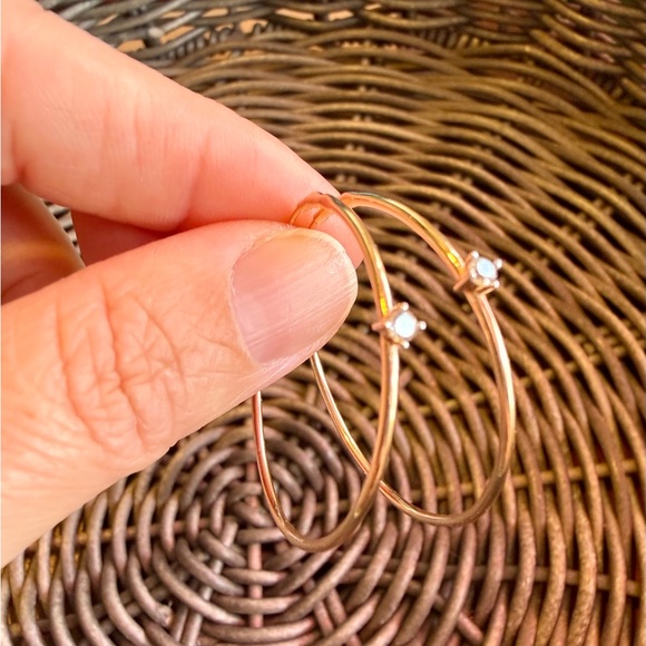 14K Rose Gold Hoop Earrings with Cubic Zirconia Accent - Women Jewelry - Picture 4 of 7